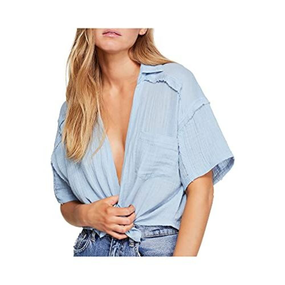 Free People Full Of Light Cotton Tie Front Shirt